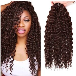 22” DEEP BURGUNDY Brown Crochet in Ocean Wave  Weave Extensions (8 pack + Hook)